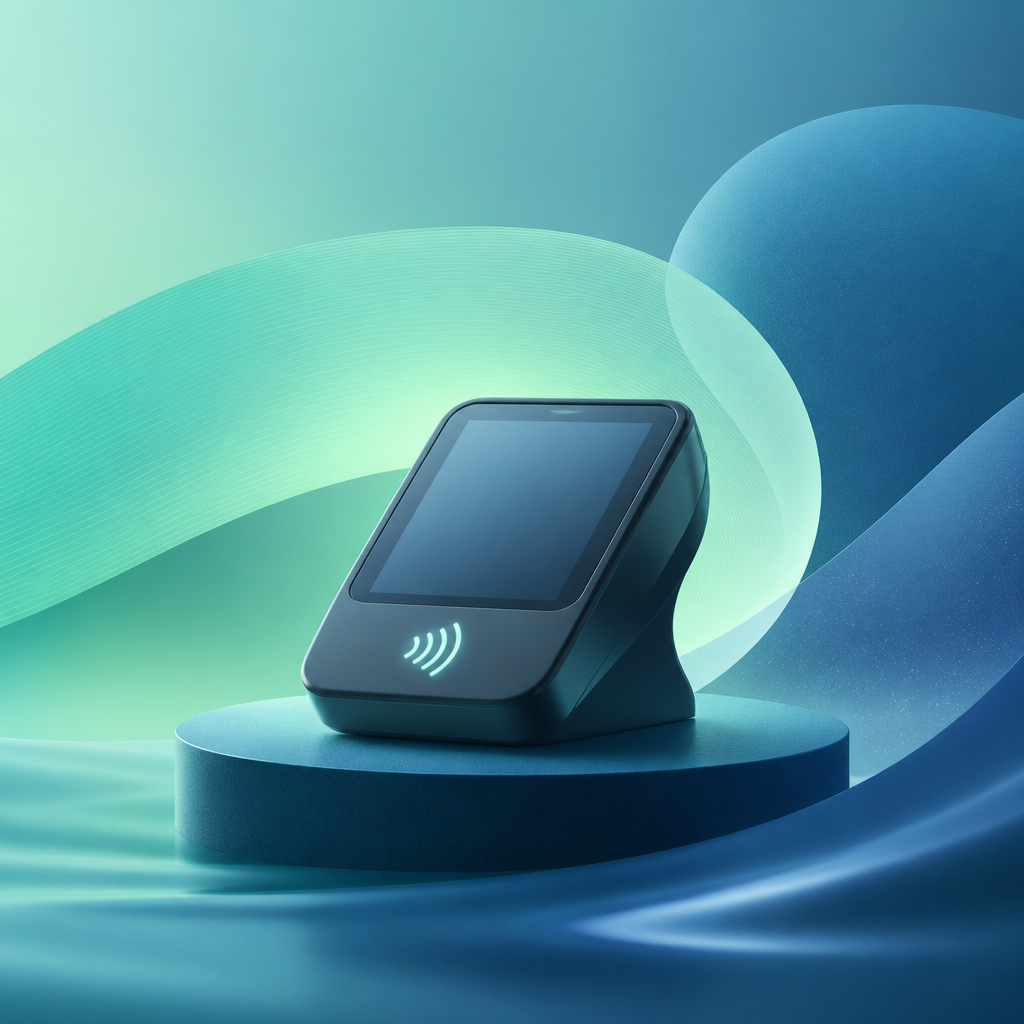 Abstract in-person payment terminal with contactless symbol