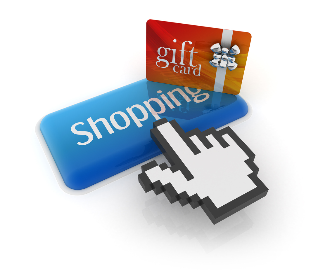 3D Rendering, shopping concept with gift card