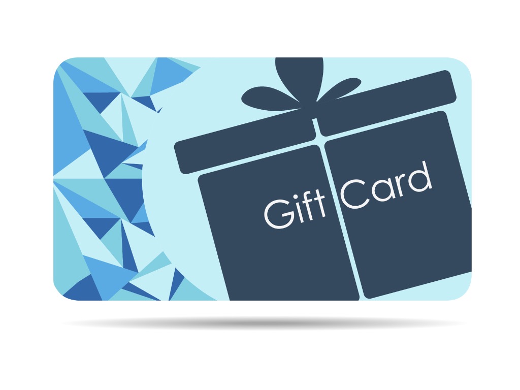 Online gift cards concept. Blue gift card vector