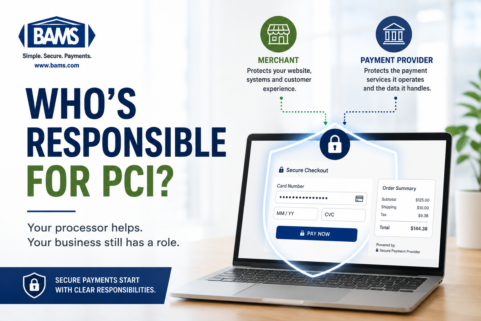 BAMS featured image showing a secure online payment checkout protected by PCI DSS payment security.