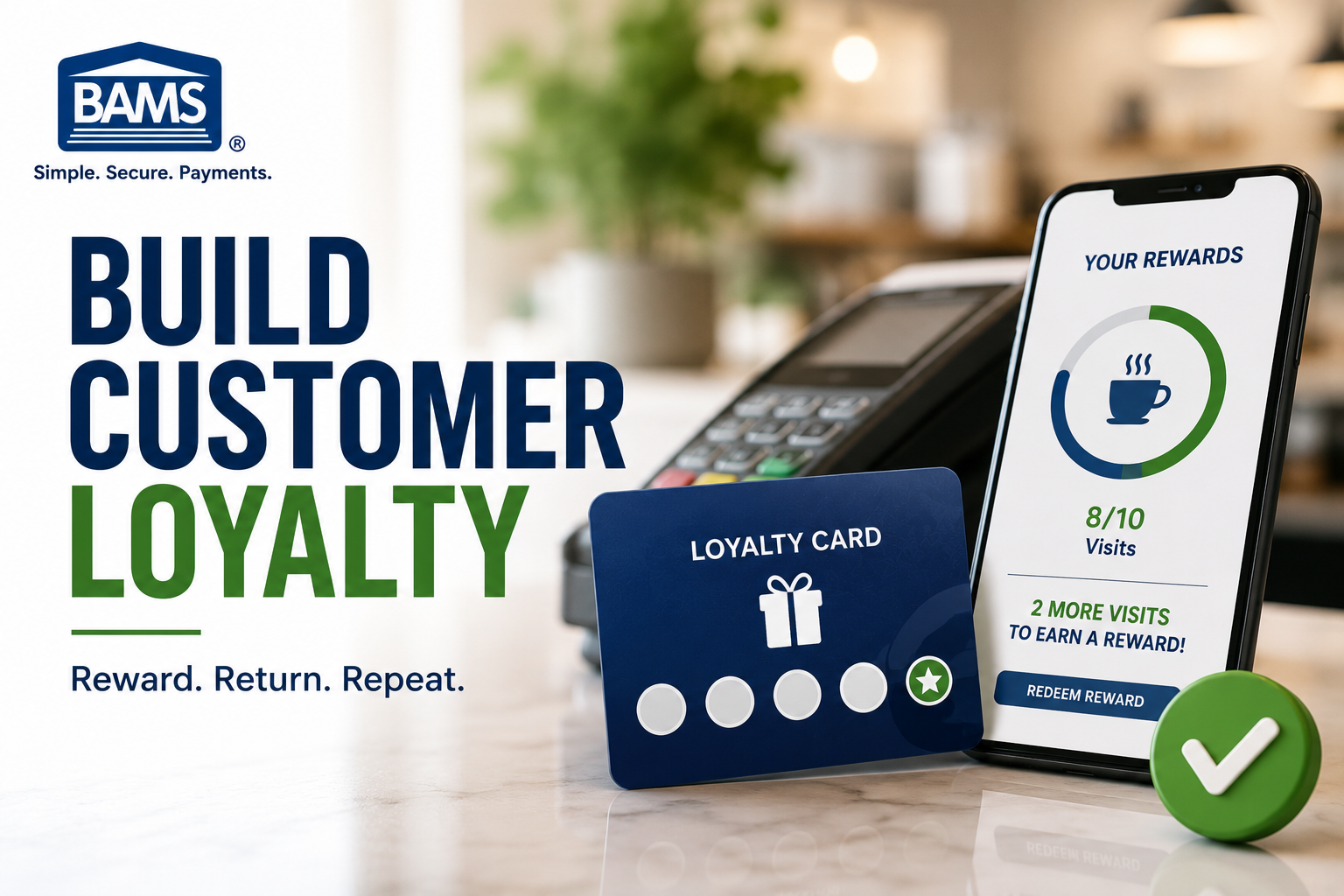 BAMS featured image showing a customer loyalty program with a loyalty card, rewards progress and repeat purchase incentives.