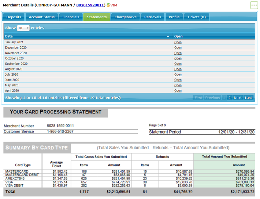 Monthly Merchant Statements