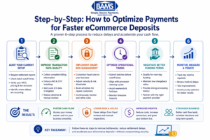 Step by step process to optimize ecommerce payments including audit transaction data improvement risk rule customization batch timing and funding negotiation