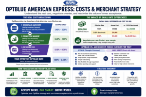 breakdown of OptBlue American Express costs including wholesale rate, processor markup, and network fees with emphasis on negotiable pricing components