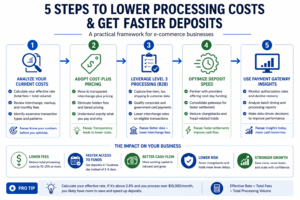 Five step framework to reduce payment processing costs and accelerate deposit speed using cost plus pricing and optimization strategies