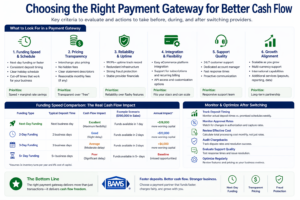 Framework for choosing a payment gateway based on funding speed, pricing transparency, reliability, integration, support, and long term growth