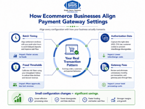 Framework infographic showing how ecommerce businesses align payment gateway settings with transaction patterns
