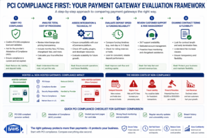 PCI first payment gateway evaluation framework including compliance verification, cost analysis, integration, deposit speed, support, and contract review