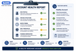 Professional fintech infographic showing the key areas merchants should audit after a processor approves their account.