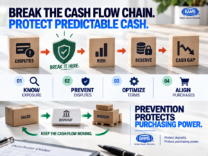 BAMS infographic showing how ecommerce merchants can reduce chargeback risk, protect rolling reserve terms and maintain predictable cash flow.