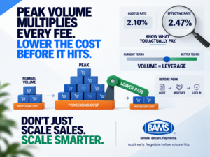 BAMS featured image showing ecommerce payment processing costs being reduced before seasonal transaction volume increases.
